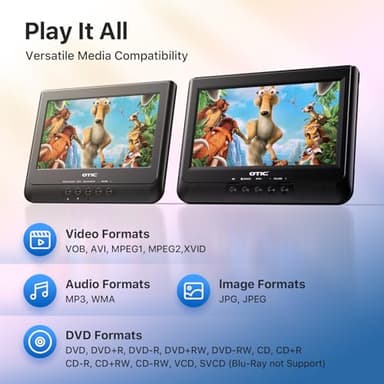 OTIC 10.1" Dual Car DVD Players Portable Screen Headrest Video Player with Remote, 5 Hours Rechargeable Battery, Last Memory, DVD Player for Car Support USB/SD Card - Image 4