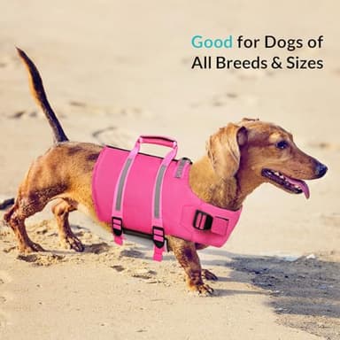 Queenmore Large Dog Life Jacket, Floating Vest for Swimming and Boating, Lightweight Adjustable Reflective Lifesaver With Back Zip, Rescue Handle, Leash Hook (Fuchsia L) - Image 8