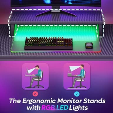 Bestier 42 inch Gaming Desk with LED Lights, Small Computer Gaming Table with Monitor Shelf, Gamer Desk with Headphone Hook, Kids Boys Computer Table with Black Carbon Fiber Texture - Image 4