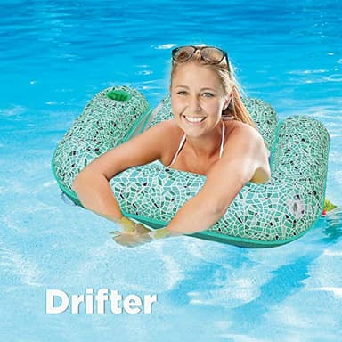 Aqua Mosaic 3-in-1 Pool Chair Float – Inflatable Floating Pool Chair for Adults – Use as a Lounge, Chair, or Drifter – Green Mosaic - Image 3