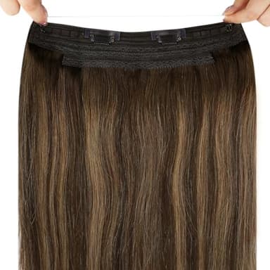 Sunny Wire Hair Extensions Real Human Hair Fish Line Human Hair Extensions Invisible Wire Extensions Dark Brown to Caramel Blonde with Dark Brown Highlights #4/27/4 18 Inch - Image 8
