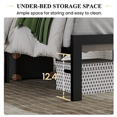 SHA CERLIN King Size Platform Bed Frame with Upholstered Headboard, Metal Slats Support, Button Tufted Square Stitched Headboard, Noise Free, No Box Spring Needed, Easy Assembly, Dark Grey - Image 6