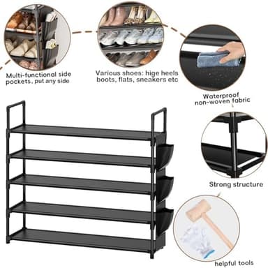 OYREL 5 Tier Shoe Organizer Rack for Closet, Entryway, Garage, Door, Space Saving, Shoe Holder Stand/Tower, Large, 20-25 Capacity - Image 6