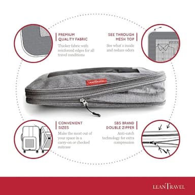 LeanTravel Compression Packing Cubes for Travel Organizers with Double Zipper (6-Pack (2L+2M+2S), Grey) - Image 6