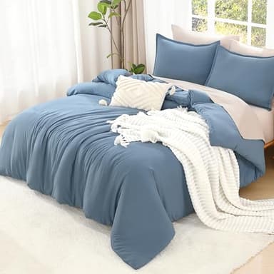 Litanika Oversized King Comforter Set Grayish Blue Super King Plus Size, 3 Pieces Lightweight Solid Bedding Comforter Set, All Season Fluffy Bed Set (128x120In Comforter & 2 Pillowcases) - Image 4