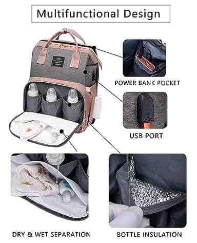 Diaper Bag Backpack with Changing Station: Pink Baby Toddler Bags for Girls Boys Women Large Big Travel Backpack Pañaleras Modernas Para Bebe Niña Newborn Essentials Mom Must Haves Baby Registry - Image 4