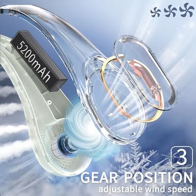 FrSara Neck Fan, Portable Personal Fan Strong Wind, 5200mAh, Air Volume,360° Cooling, No Hair Twisting, Air Volume On 2 Sides, Non-Slip, Quick Charge, Long Use Time, Birthday Gift for Women, Dad, Men - Image 4