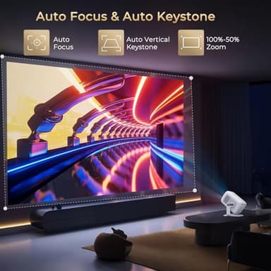 Native 1080P Mini Projector with 4K Support, Auto Focus & Keystone Proyector, Android 11 Smart WiFi 6 Bluetooth 5.4, Portable Outdoor Movie Projectir for iPhone/Netflix/Camping, Home Theater Gift - Image 5