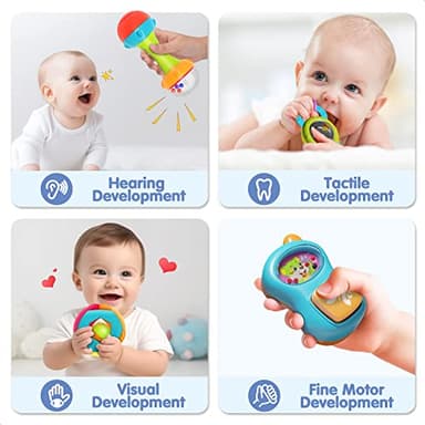 iPlay, iLearn 10pcs Baby Rattles Toys Set, Infant Grab Shake Rattle, Easy Hold Sensory Teether, Babies Development Learning Music Toy, Newborn Shower Birthday Gift 1 2 3 4 5 6 7 9 10 12 Month Boy Girl - Image 2