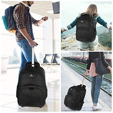 MATEIN Rolling Backpack, 17 inch Water Resistant Wheeled Laptop Backpack, Carry on Luggage Business Bag, Overnight College Computer Bag Trolley Suitcase for Men Women Adults to Travel, Black - Image 9