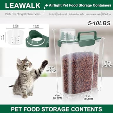 LEAWALK 5-7Lbs Cat Dog Storage Container, Portable Pet Food Containers with Upgraded Large Spout and Cup, Small Animal Kibble Dispenser for Bird Seed, Oatmeal, Rice, Flour, Brown Sugart-Dark Green - Image 2