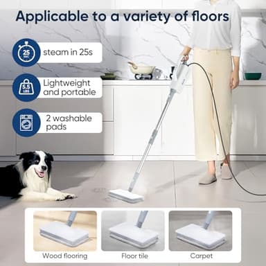 Seyola Steam Mop for Floor Cleaning, Steam Cleaner for Home with Handheld 6-in-1 Multi-function Attachments for Hardwood Floors, Clothes, Windows, Tiles Grout, Furniture, Carpet Cleaning (White-Gray) - Image 4