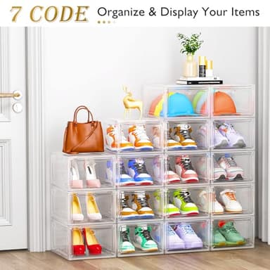 Thicken & Sturdy Clear Shoe Storage Organizer with Magnetic Door, Stackable Boxes for Closet, Foldable Space-Saving Shoe Rack for Sneaker Boot Container, Plastic Shoe Cabinet Shoe Box 6 Pack, White - Image 5