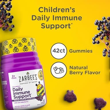 Zarbee’s Kids Elderberry Immune Support Supplement Gummies, Vitamins A C D3 E & Zinc, Elderberry Extract, Gluten & Gelatin Free, No Artificial Flavors, Natural Berry Flavor, Ages 2+, 42 Ct - Image 4