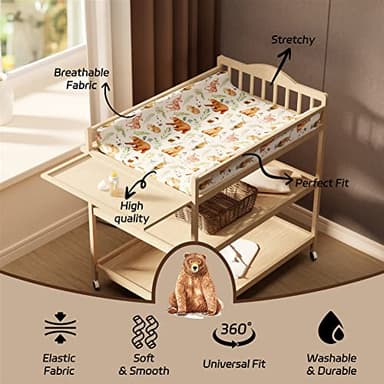 4 Pack Changing Pad Covers Woodland Forest Animals Wood Neutral Unisex Fitted Baby Changing Pad Cover Set for Baby Boys or Girls - Image 6