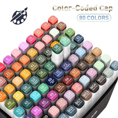 WELLOKB Alcohol Markers, 80 Colors Dual Tip Art Colored Markers for Adult Coloring Book, Painting, Drawing, Alcohol Based with Carrying Case for Adult Kids - Image 4