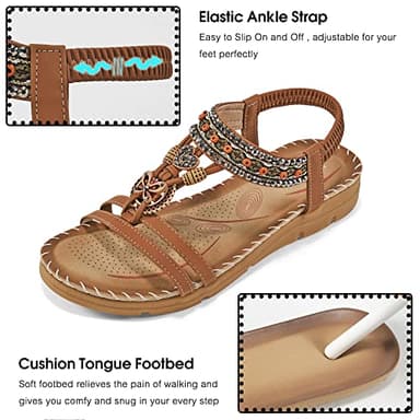 Aomigoct Sandals Women Flat Shoes: Dressy Summer Bohemian Flats Shoes for Women Sandals Comfortable Ankle Strap Outdoor Walking - Image 4