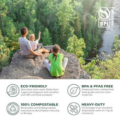 Freshware Clamshell Food Containers with Lids [8x8 100-Pack] Disposable To Go Containers, Biodegradable Sugarcane To Go Boxes - Paper Container - Microwave & Freezer Safe, Stackable - Image 8