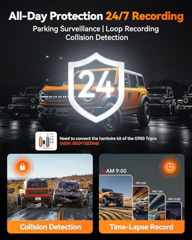 WOLFBOX G900 Tripro Bumper Version 3 Channel 4K Mirror Dash Cam, STARVIS 2 IMX678 Night Vision, 4K+2.5K+1080P Front and Rear Bumper Dash Cam, 5.8GHz WiFi, Voice Control, Includes 256GB Card & GPS - Image 7