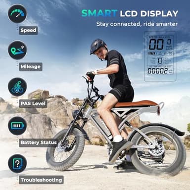 Movcan V60 Pro Electric Bike, 48V 18.2Ah Removable Battery 20” Fat Tire Electric Bike, 1500W Motor 33MPH Top Speed Electric Motorcycle, 7 Speed Dual Hydraulic Brake E Bikes for Adults Electric, Silver - Image 7