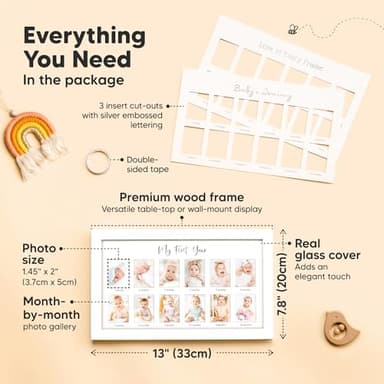 My First Year Photo Frame,12 Months Baby Picture Frame for Newborn Girl,Boy-Baby Shower Gifts Keepsakes,Monthly Baby's One Year Birthday Milestone,1st Nursery Photo Collage Display Board(Alpine White) - Image 2