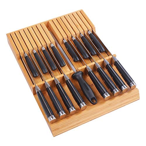 Utoplike In-drawer Knife Block Bamboo Kitchen Knife Drawer Organizer Large, Handle Steak knife Holder without Knives, Fit for 16 Knives and 1 Sharpening Steel (Knives & Sharpening Not Included) - Image 1
