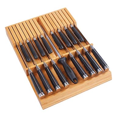 Utoplike In-drawer Knife Block Bamboo Kitchen Knife Drawer Organizer Large, Handle Steak knife Holder without Knives, Fit for 16 Knives and 1 Sharpening Steel (Knives & Sharpening Not Included) - Image 1