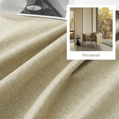 DUALIFE Faux Linen Curtains 108 Inches Long for Living Room 2 Panels Set Back Tab Draperies Neutral Earth Tone Blackout Curtains for Large Window Vertical 9 FT Tall 50 By108 Oatmeal Chartreuse - Image 2