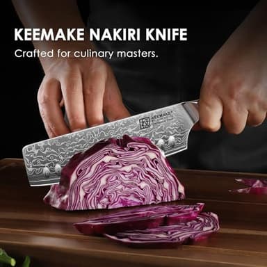 KEEMAKE Nakiri Knife 7in Ultra Sharp Meat Cleaver and Vegetable Chopper, Damascus Kitchen Knives with Full Tang G10 Ergonomic Handle, Japanese Knife for Kitchen - Image 6