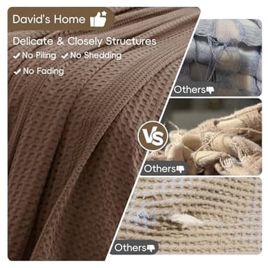 David's Home Cozy Waffle Weave Blanket Twin Size, Ultra Soft Breathable Lightweight Skin-Friendly Throwfor All Seasons, Elegant Room Decor for Couch Bed Sofa Car Travel, Cocoa Brown - Image 3