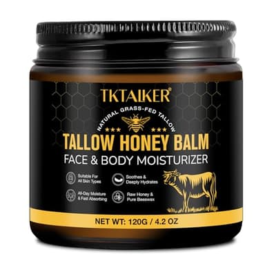 Beef Tallow for Skin, Beef Tallow for Face, Hydrating Tallow Balm with Raw Honey and Beeswax, Grass-Fed Beef Tallow & Raw Wild Honey Blend, Body & Face Moisturizer, Natural Formula, Light Scent - Image 1