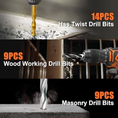 ENERTWIST 105 Pcs Drill Bit Set - HSS Titanium Coated, Carbon Steel Woodworking Bits, Hole Saws & Screwdriver Bits for Wood, Metal, Cement in Durable Case - Image 3