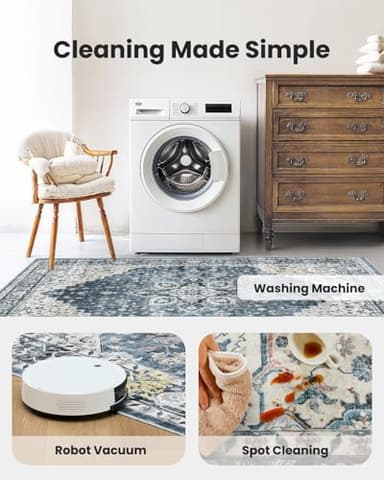 AMADA HOMEFURNISHING 8x10 Washable Area Rug, Low-Profile Large Area Rug with Non-Slip Backing & Durable Edge Binding, Vintage Large Rugs for Living Room, Bedroom, Dinning Room - Image 3