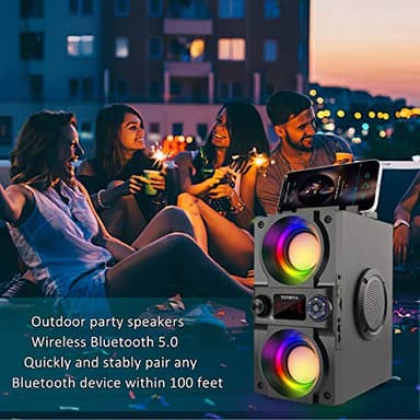 Bluetooth Speaker, 40W (60W Peak) Portable Wireless Speaker with Colorful Lights, Double Subwoofer Heavy Bass, FM Radio, MP3 Player, Bluetooth 5.0, Loud Stereo speakers for Home Outdoor Party Camping - Image 6