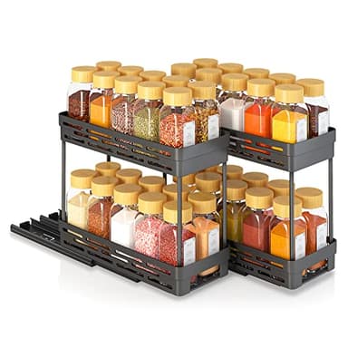 2 Pack Pull Out Spice Rack Organizer for Cabinet, Slide Out Spice Racks Organizer, Spice Cabinet Organizers, Cabinet Size Need:12'' Highx11'' Deepx5'' Wide,Hold 10 Spice Jar Each Tier-2Tier, Black - Image 9