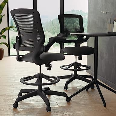 Flash Furniture Kale Mid-Back Swivel Office Chair with Adjustable Foot Ring, Lumbar Support, and Seat Height, Ergonomic Mesh Executive Chair, Black - Image 6