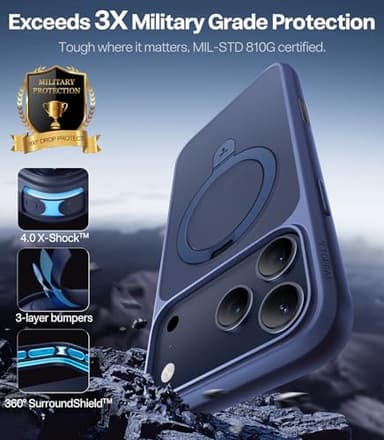 TORRAS Ostand Magnetic for iPhone 17 Pro Case, Fit for MagSafe, 3X Military Drop Protection, Camera Control, Slim Phone Case for iPhone 17 Pro with Kickstand, Translucent Matte Cover 6.3", Deep Blue - Image 4