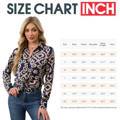 BBIBBI Womens Dressy Tops Long Sleeve Button Up Shirt Blusas Casuales De Mujer Bonitas Work Blouses for Women Blue Pattern1 M - Image 3