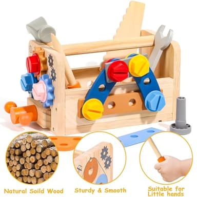 TONZE Kids Tool Set with Apron, Wooden Toddler Tool Bench Montessori Toys for 2+Year Old 39 PCS Educational STEM Construction Toys for Ages 2-4 Pretend Play Toddler Toys 3 4 5 Year Old Birthday Gift - Image 8