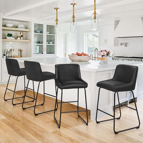 LUE BONA 26 Inch Counter Height Bar Stools Set of 6, Faux Leather Upholstered Barstools, Barstool with Back, Comfortable Bar Chairs, Modern Counter Stools for Kitchen Counter Island - Image 1