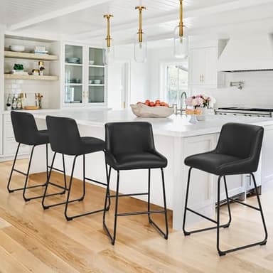 LUE BONA 26 Inch Counter Height Bar Stools Set of 6, Faux Leather Upholstered Barstools, Barstool with Back, Comfortable Bar Chairs, Modern Counter Stools for Kitchen Counter Island - Image 1
