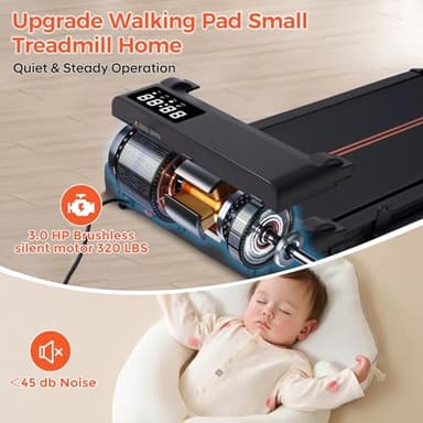 Walking Pad with Handle Bar and Incline, 3.0HP Portable Small Treadmills with Handles for Home Small Spaces, 0.6-6.2MPH Electric Compact Walking Pads Treadmills with Incline, 320LB Capacity - Image 7
