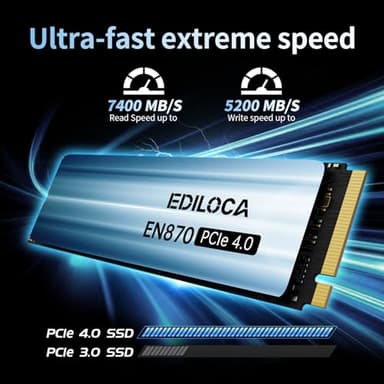 Ediloca 1TB SSD NVMe M.2 2280 PCIe Gen4 x4 Internal Solid State Drive - Up to 7400MB/s, 1TB SSD PS5 Dynamic SLC Cache, PS5 Compatible for Gaming PC Laptop(EN870) - Image 2