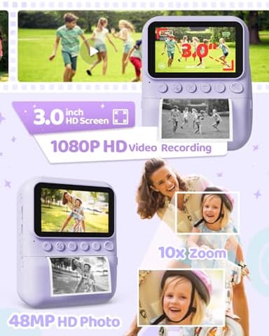 TIATUA Kids Camera Instant Print for Girls Ages 3-14, 3-inch HD Screen Camera for Kids with Printing Paper, 1080P Digital Toddler Toys for 4 5 6 7 8 9 10 11 12 Years Old (Purple) - Image 4