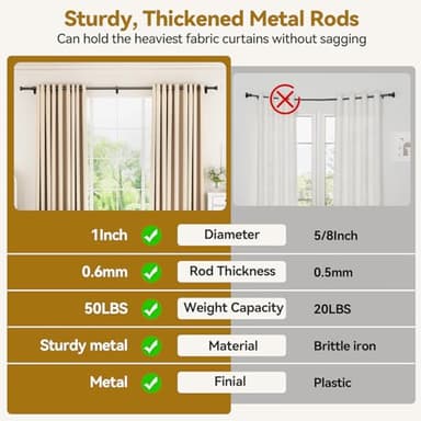 Curtain Rod 32-144 Inch, Heavy Duty 1 Inch Adjustable Curtain Rods for Windows, Black Extra Long Window Treatment Rods, Modern Design, Easy Installation - Image 8