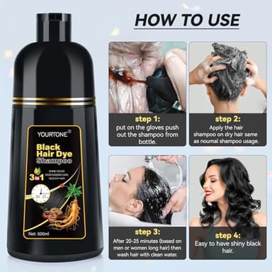YOURTONE Black Hair Dye Shampoo Instant & Easy 3-in-1 Hair Color Solution for Men and Women - Herbal Formula, Ammonia-free, Lasts 30 Days - 16.90 oz - Image 7