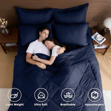 HEVUMYI Navy Blue Queen Comforter Set - 7-Piece All Season Bed in a Bag Queen, Ultra Soft Bedding Set with Comforter, Flat Sheet, Fitted Sheet, Pillowcases, Pillow Shams, Navy Blue - Image 2