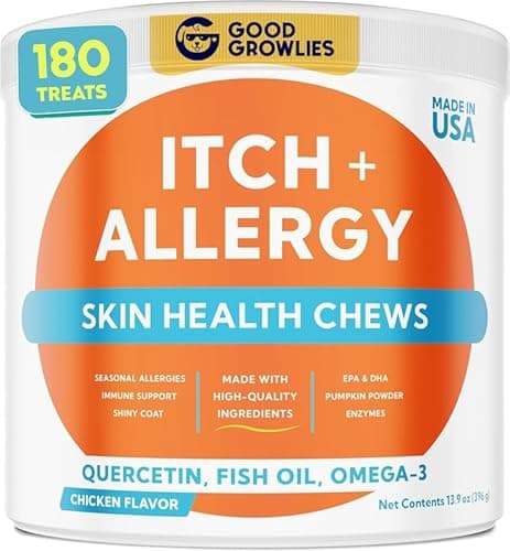 Dog Allergy Relief Chews — Itch Relief Skin & Coat Supplement: No Fillers, Just Flavor - Itchy Skin Relief Treatment w/Omega 3 Fish Oil - Itching & Paw Licking, Dry Skin & Hot Spots -Made in USA-180Ct - Image 1
