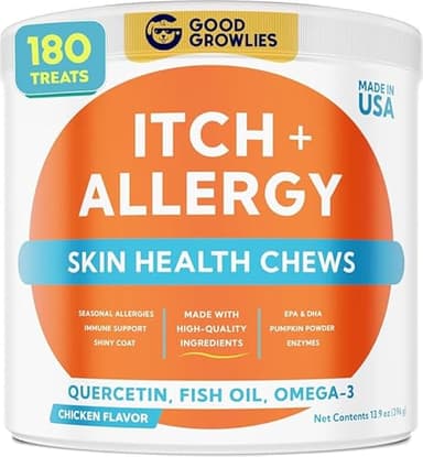 Dog Allergy Relief Chews — Itch Relief Skin & Coat Supplement: No Fillers, Just Flavor - Itchy Skin Relief Treatment w/Omega 3 Fish Oil - Itching & Paw Licking, Dry Skin & Hot Spots -Made in USA-180Ct - Image 1