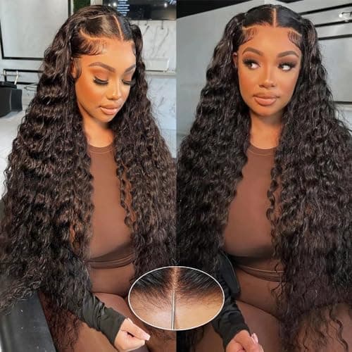 Jenniferita 7x5 Glueless Wigs Human Hair Pre Plucked 200% Density Wear and Go Deep Wave Wig Human Hair HD Lace Closure Wigs Human Hair Lace Front Wig 28 Inch for Black Women - Image 1